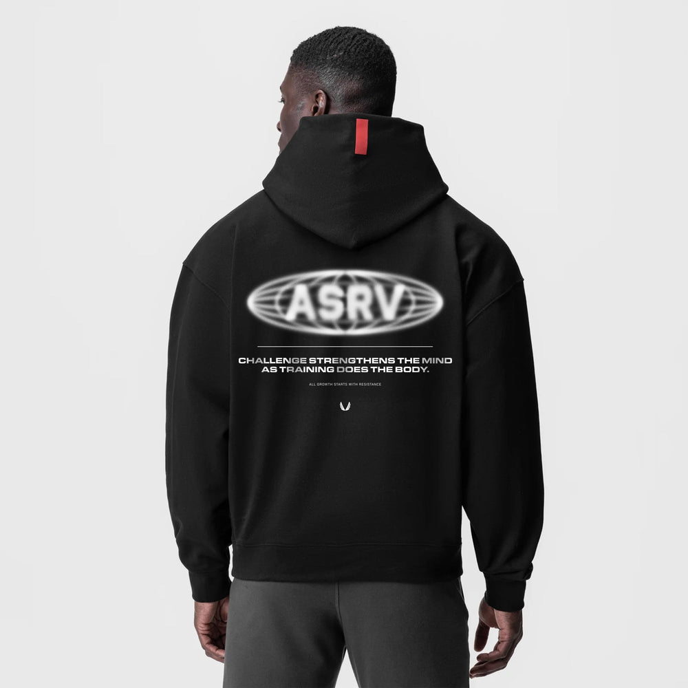 0874. Tech-Terry™ Zip Pocket Hoodie - Black "Global Reach"