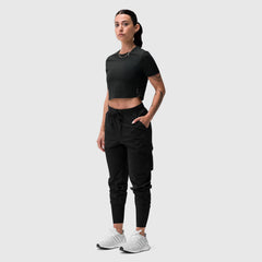 W019. LYCRA® Cropped Tee - Black "Big Wings"