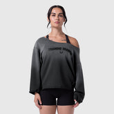 W049. Raw Hem Oversized Crewneck - Black Sun Fade