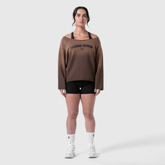 W049. Raw Hem Oversized Crewneck - Dark Earth Sun Fade