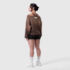 W049. Raw Hem Oversized Crewneck - Dark Earth Sun Fade
