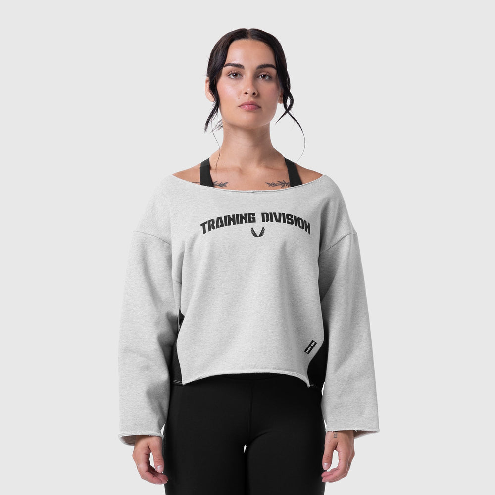 W049. Raw Hem Oversized Crewneck - Heather Grey