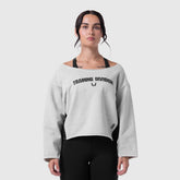 W049. Raw Hem Oversized Crewneck - Heather Grey