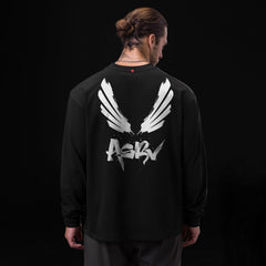 0851. Tech Essential™ Relaxed Long Sleeve - Black "Brush Wings/ASRV"