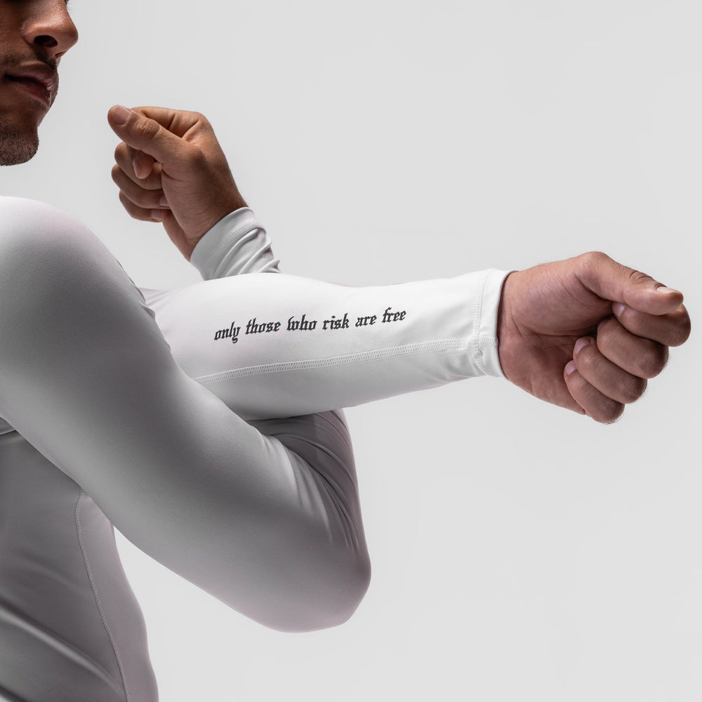 0908. WarpFlexx® Compression Mock Neck Long Sleeve - White "Space Brac