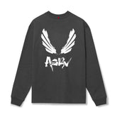 0851. Tech Essential™ Relaxed Long Sleeve - Space Grey "Brush Wings/AS
