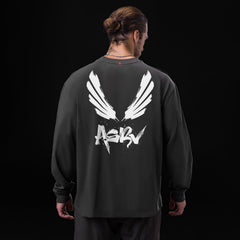 0851. Tech Essential™ Relaxed Long Sleeve - Space Grey "Brush Wings/AS