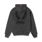 0874. Tech-Terry™ Zip Pocket Hoodie - Space Grey/Black "Brush Wings/AS
