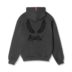 0874. Tech-Terry™ Zip Pocket Hoodie - Space Grey/Black "Brush Wings/AS