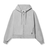 0843. Tech Essential™ Distressed Full Zip Hoodie - Heather Grey