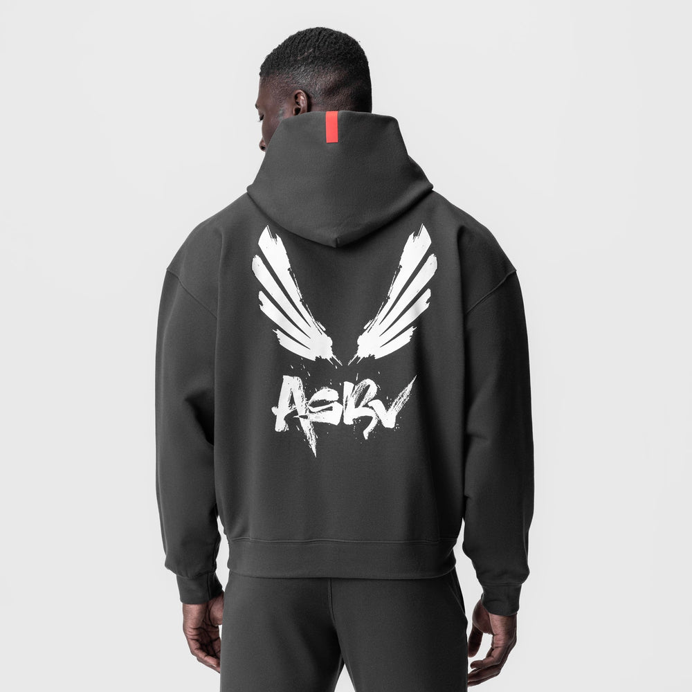 0874. Tech-Terry™ Zip Pocket Hoodie - Space Grey/White "Brush Wings/AS