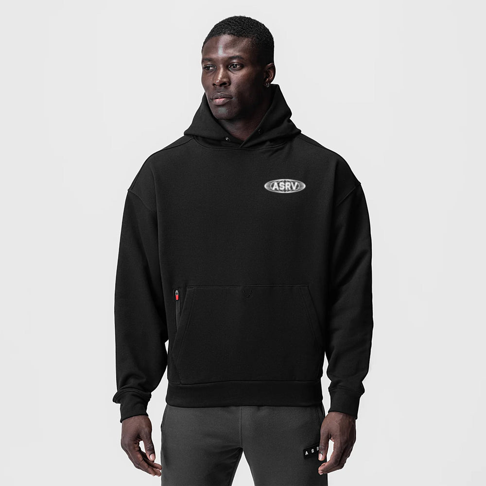 0874. Tech-Terry™ Zip Pocket Hoodie - Black "Global Reach"