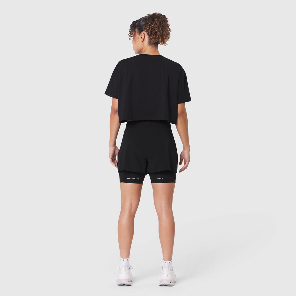 W082. SUPIMA® Ice-Skin™ Reversible Crop Tee - Black/Black