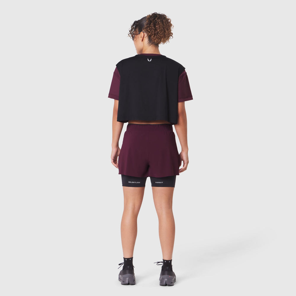 W082. SUPIMA® Ice-Skin™ Reversible Crop Tee - Merlot/Black