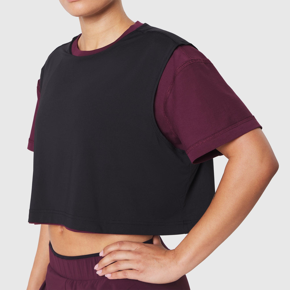 W082. SUPIMA® Ice-Skin™ Reversible Crop Tee - Merlot/Black