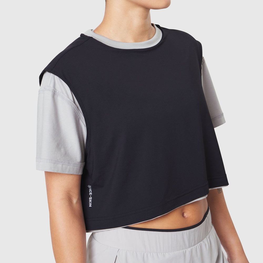 W082. SUPIMA® Ice-Skin™ Reversible Crop Tee - Slate Grey/Black