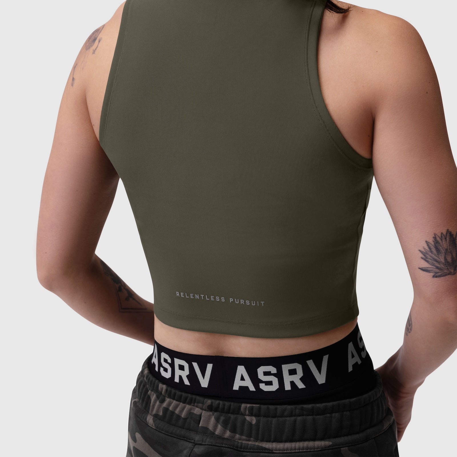 W023. LYCRA® Ribbed Mockneck Tank - Olive