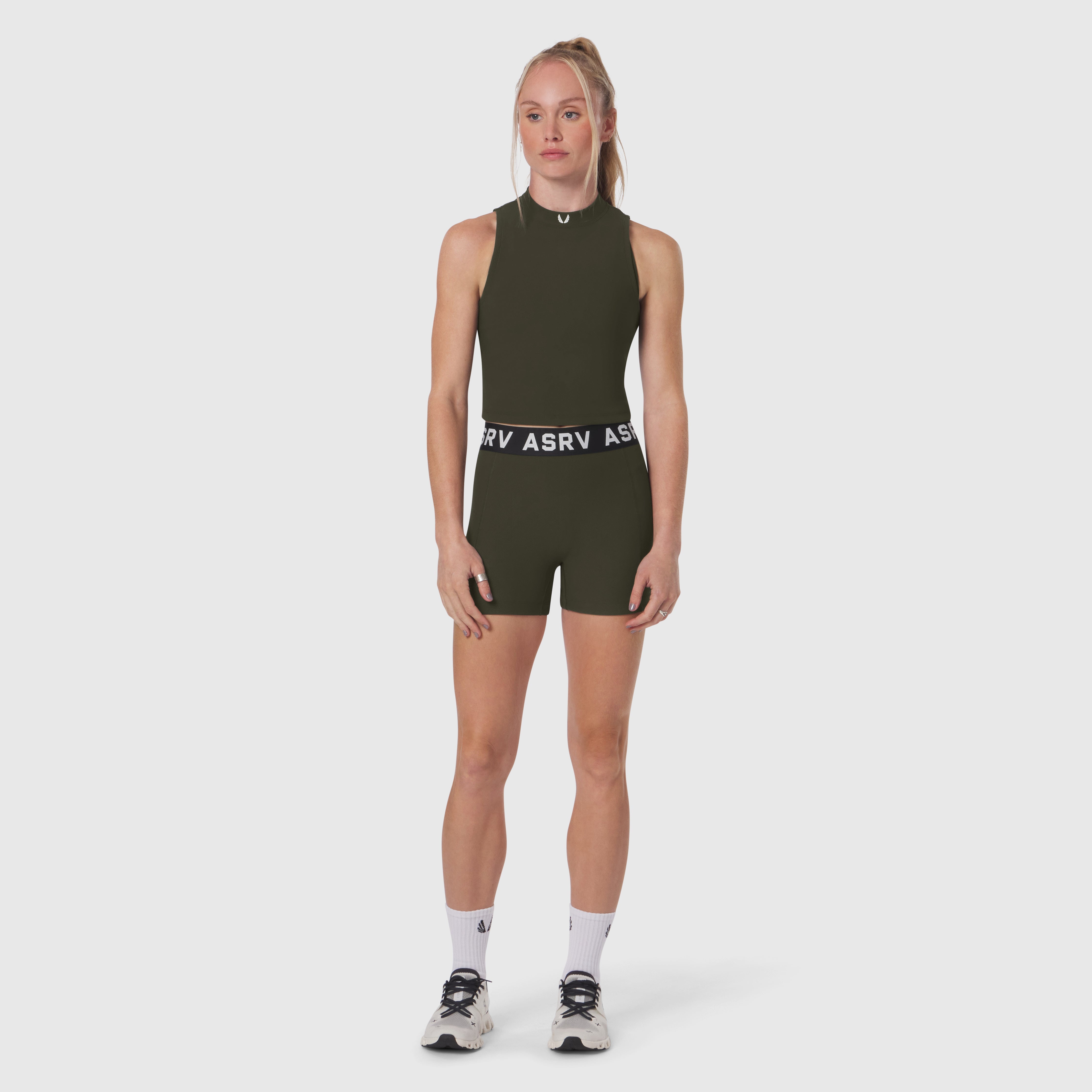 W023. LYCRA® Ribbed Mockneck Tank - Olive