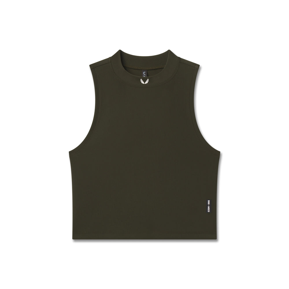 W023. LYCRA® Ribbed Mockneck Tank - Olive