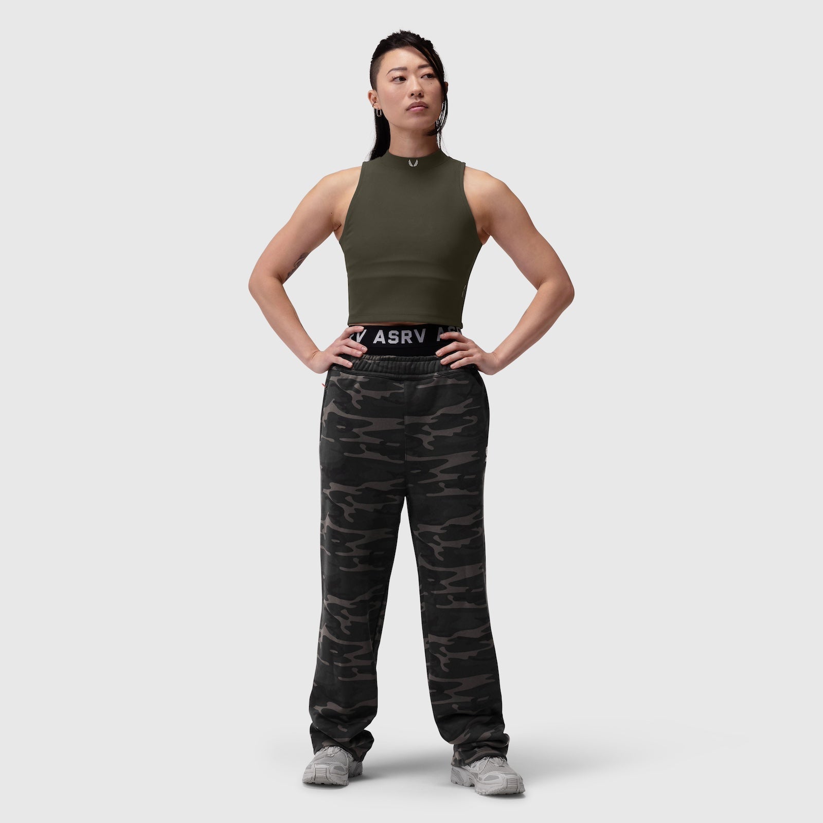 W023. LYCRA® Ribbed Mockneck Tank - Olive