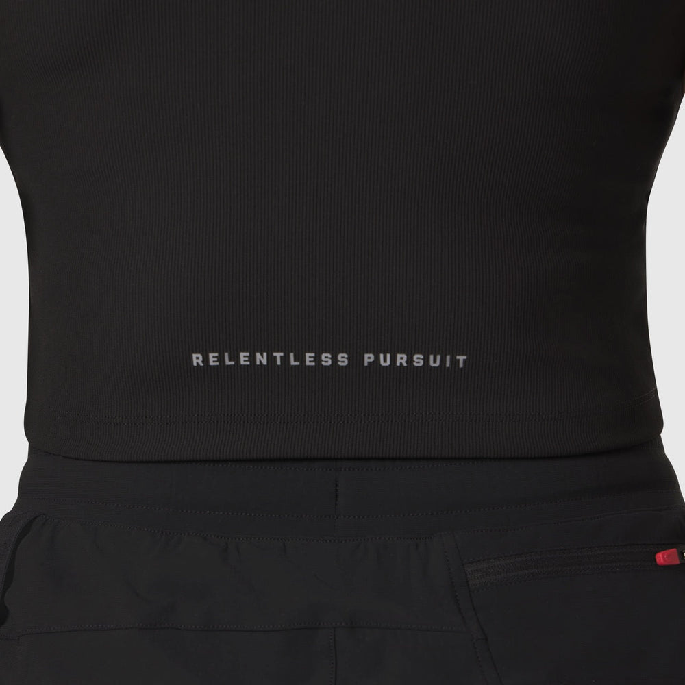 W023. LYCRA® Ribbed Mockneck Tank - Black