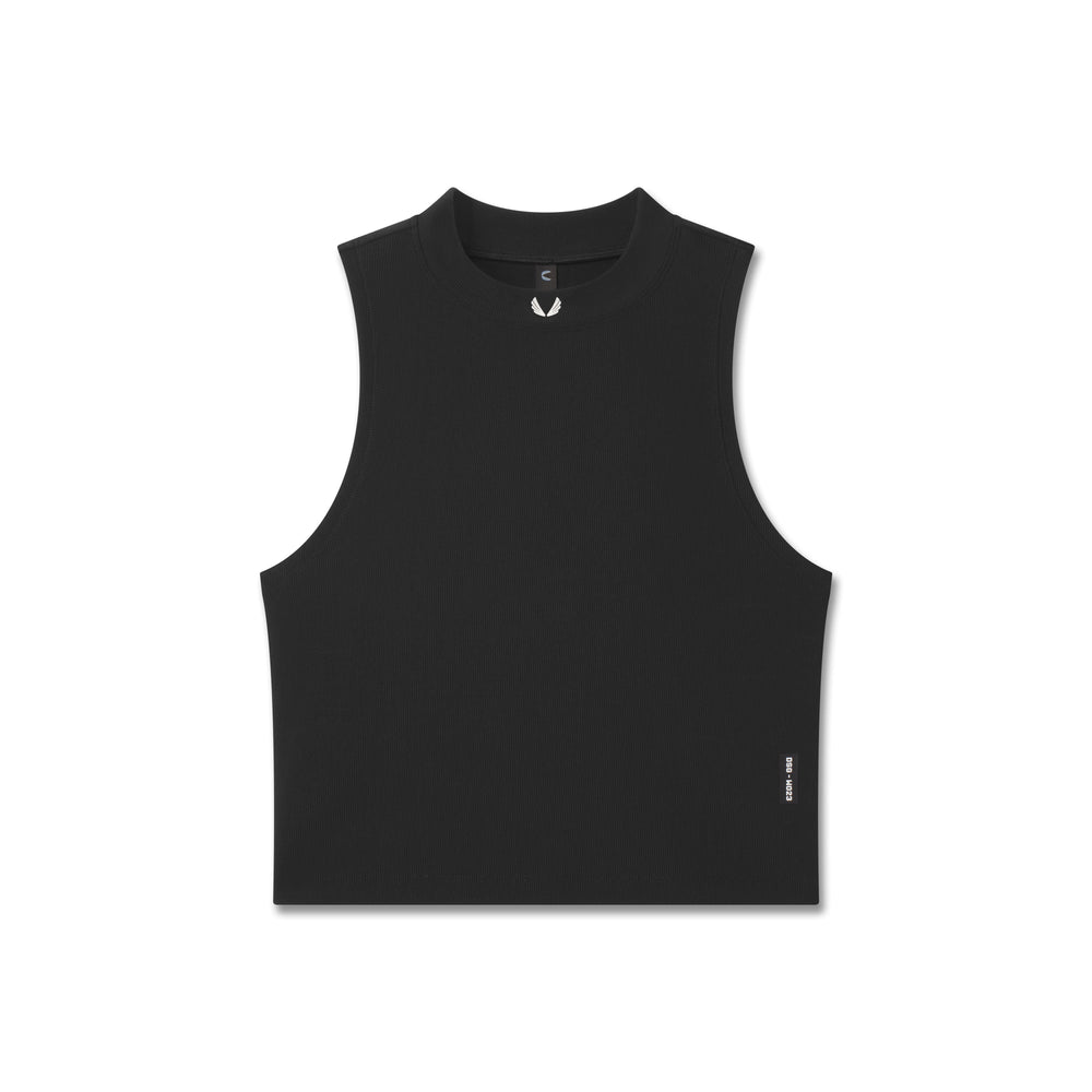W023. LYCRA® Ribbed Mockneck Tank - Black