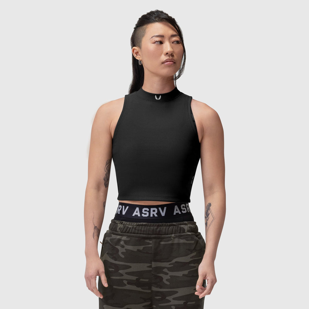 W023. LYCRA® Ribbed Mockneck Tank - Black