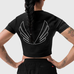 W019. LYCRA® Cropped Tee - Black "Big Wings"