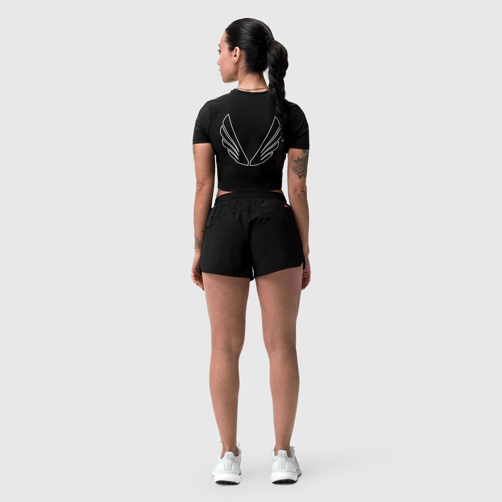 W019. LYCRA® Cropped Tee - Black "Big Wings"