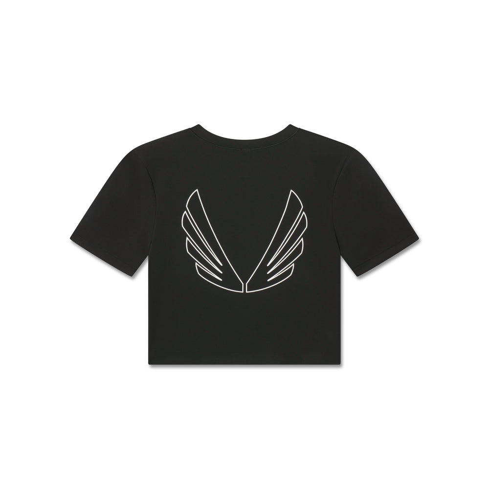 W019. LYCRA® Cropped Tee - Black "Big Wings"