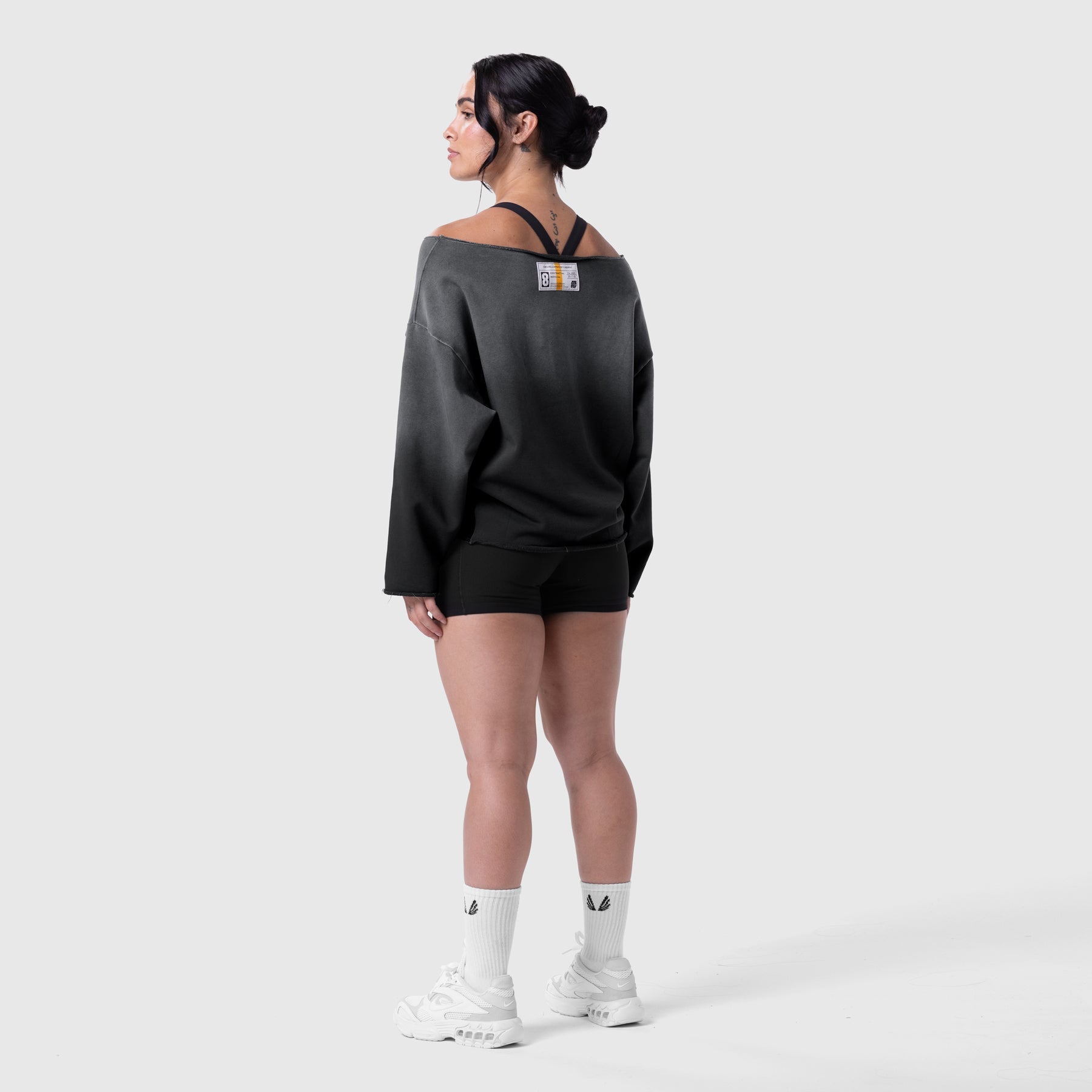 W049. Raw Hem Oversized Crewneck - Black Sun Fade