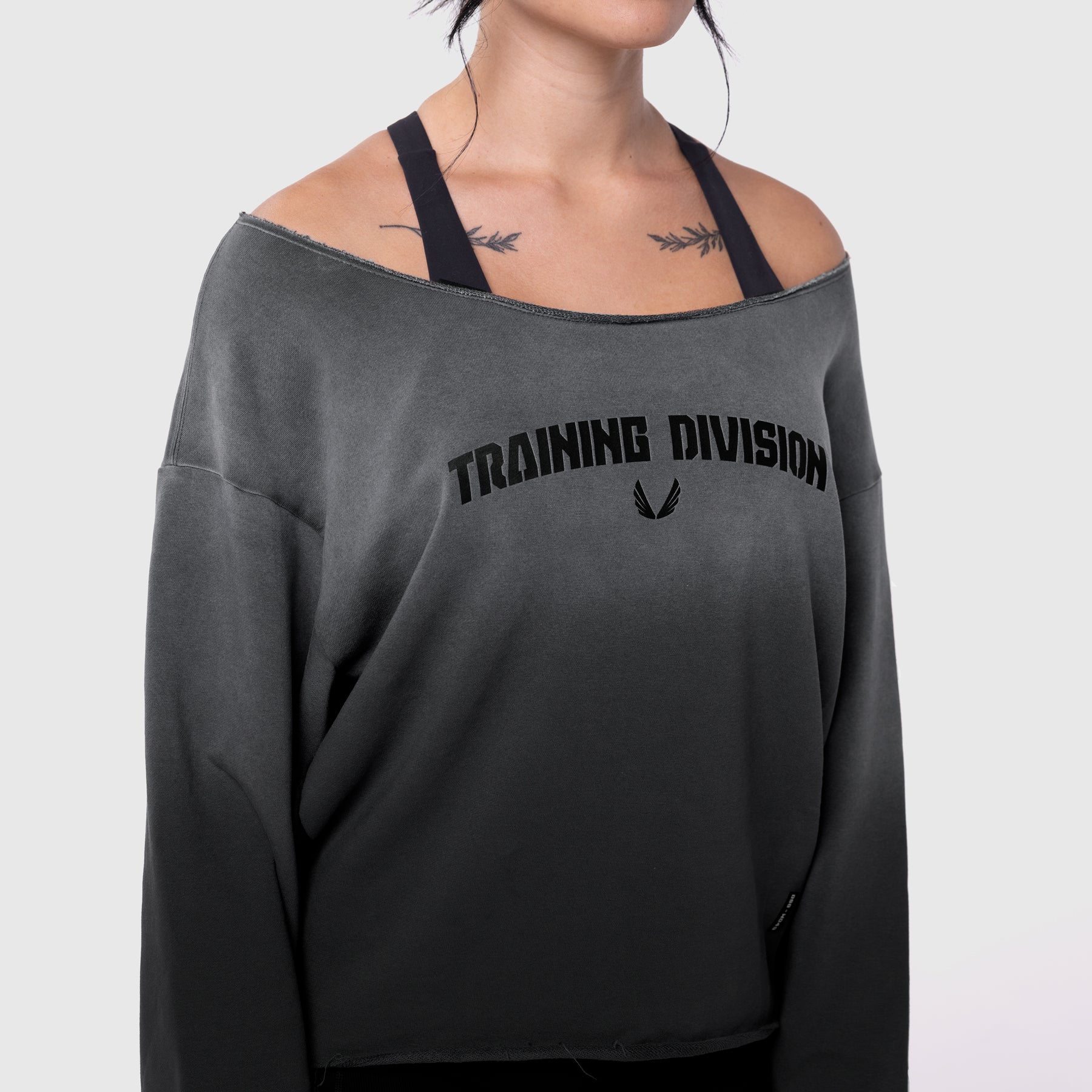 W049. Raw Hem Oversized Crewneck - Black Sun Fade