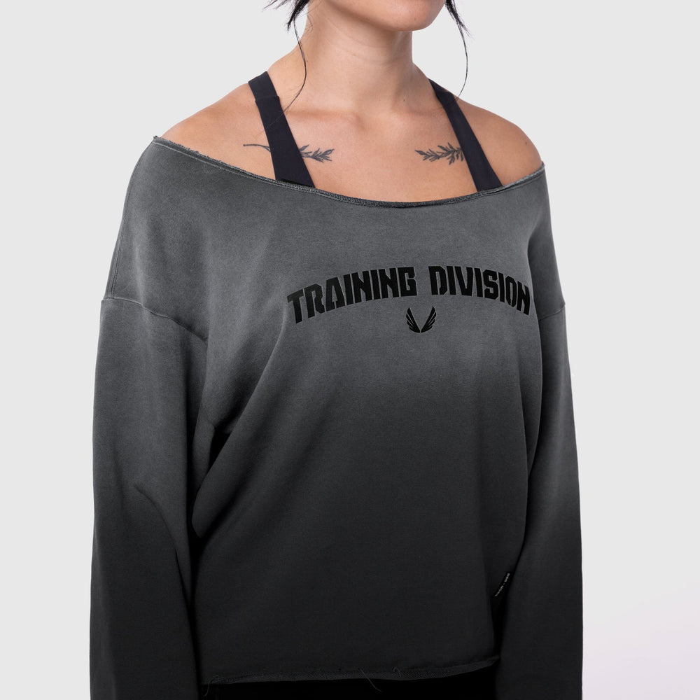 W049. Raw Hem Oversized Crewneck - Black Sun Fade