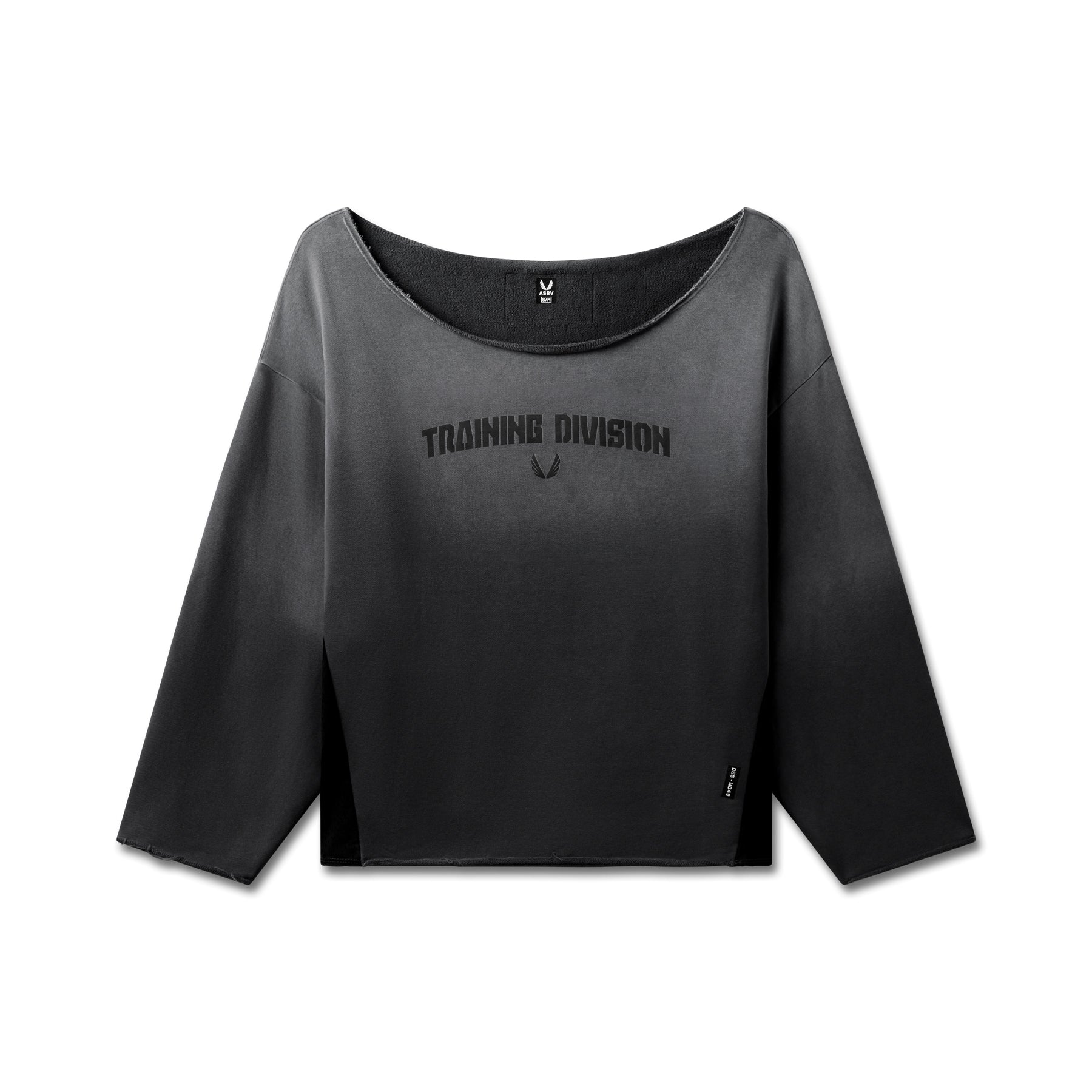 W049. Raw Hem Oversized Crewneck - Black Sun Fade