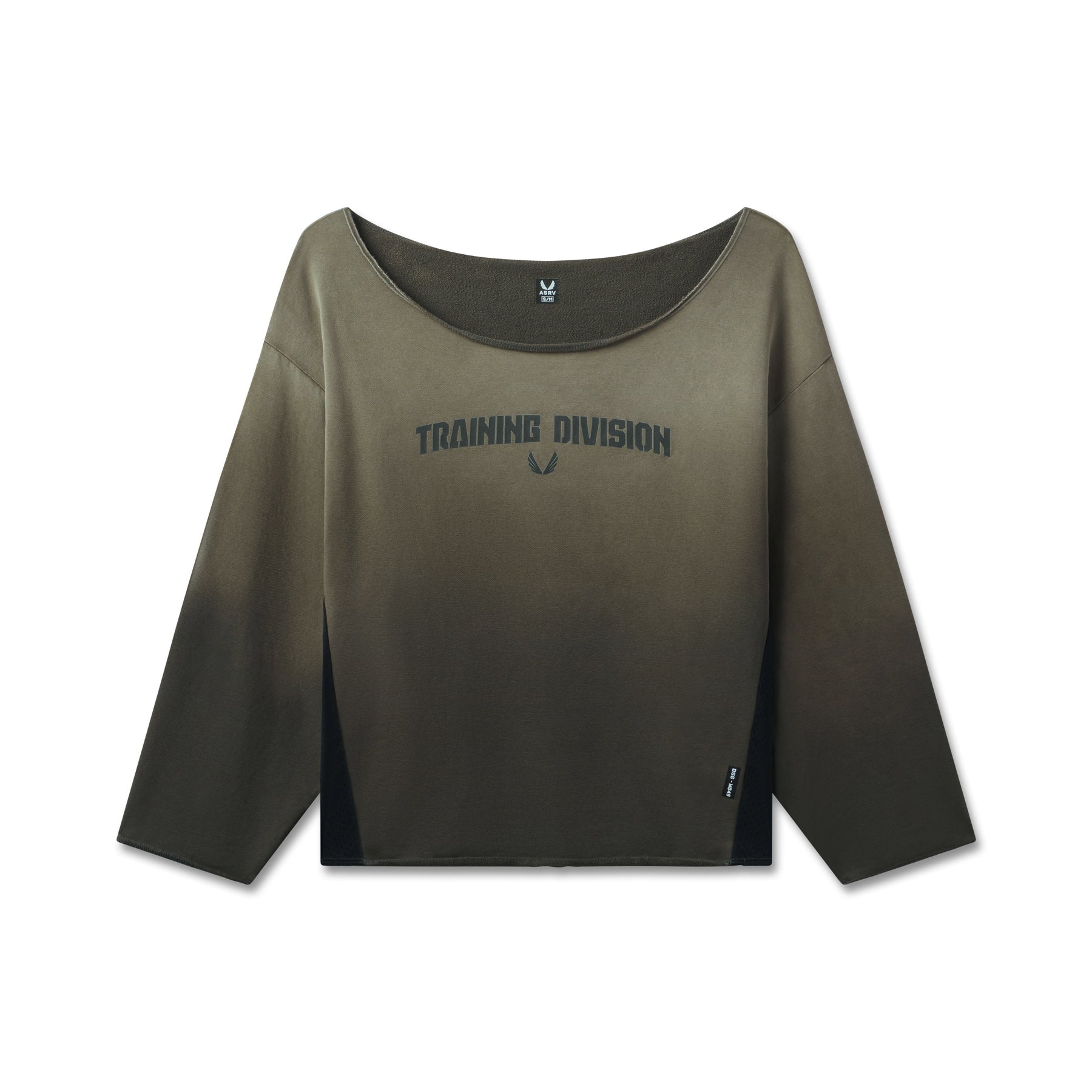 W049. Raw Hem Oversized Crewneck - Olive Sun Fade