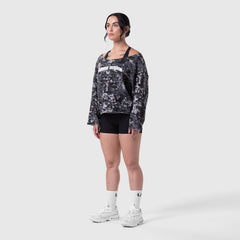 W049. Raw Hem Oversized Crewneck - Pixel Camo