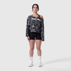 W049. Raw Hem Oversized Crewneck - Pixel Camo