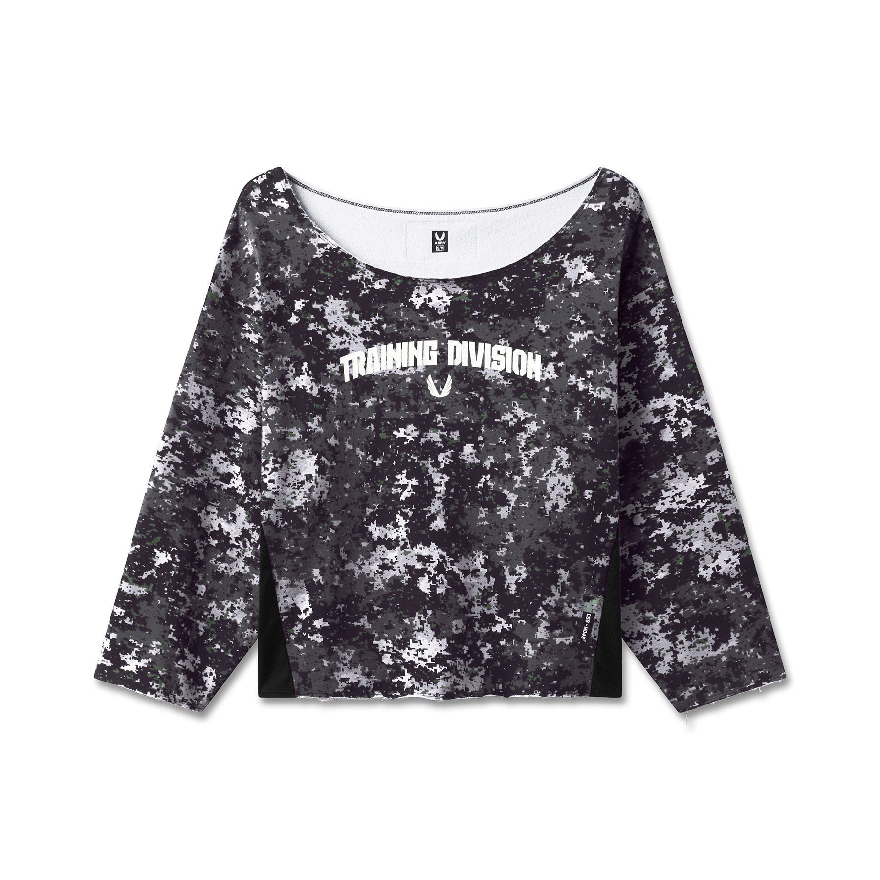 W049. Raw Hem Oversized Crewneck - Pixel Camo