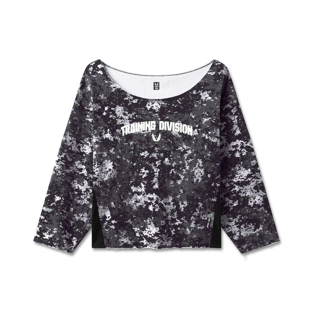 W049. Raw Hem Oversized Crewneck - Pixel Camo