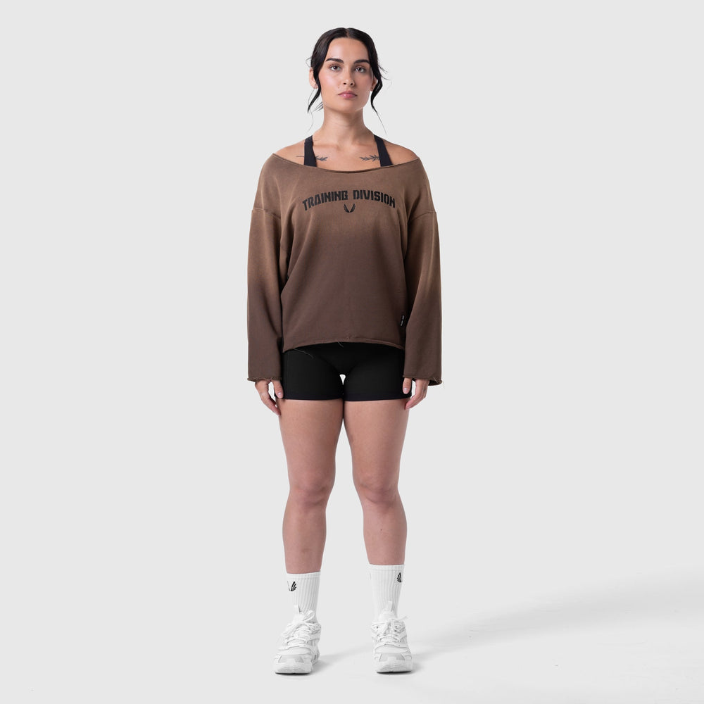 W049. Raw Hem Oversized Crewneck - Dark Earth Sun Fade