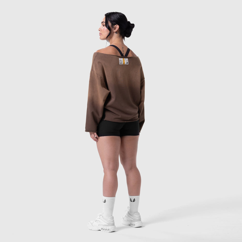 W049. Raw Hem Oversized Crewneck - Dark Earth Sun Fade