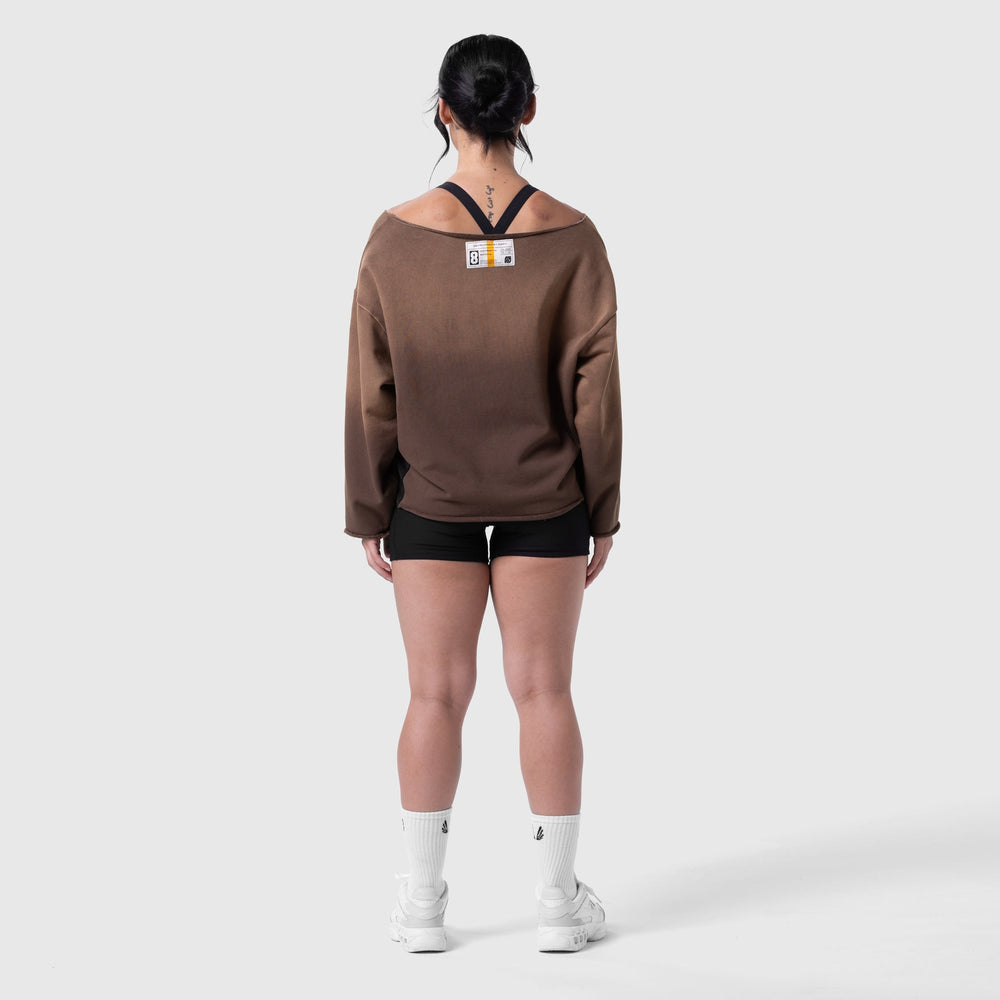 W049. Raw Hem Oversized Crewneck - Dark Earth Sun Fade