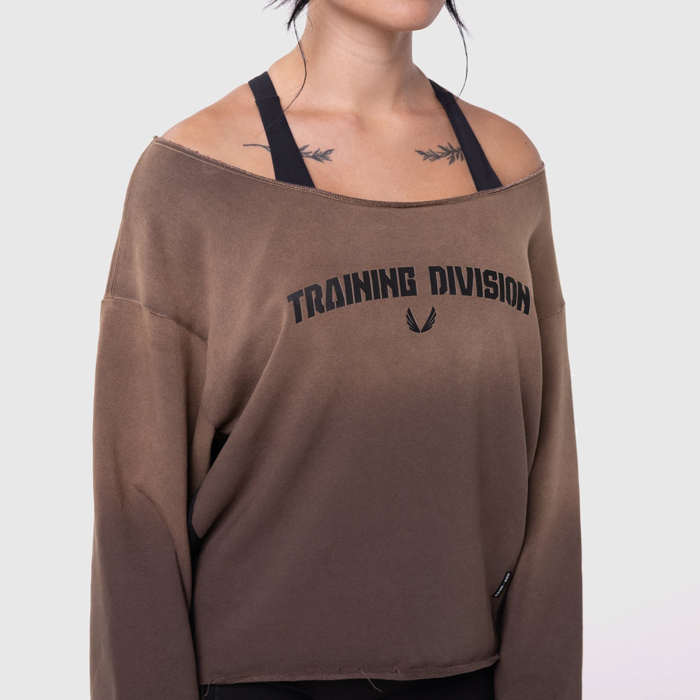 W049. Raw Hem Oversized Crewneck - Dark Earth Sun Fade