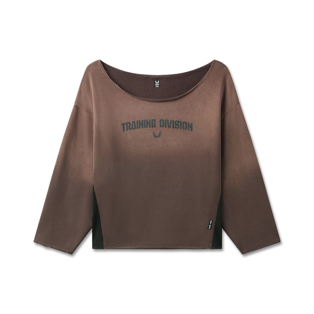 W049. Raw Hem Oversized Crewneck - Dark Earth Sun Fade