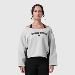 W049. Raw Hem Oversized Crewneck - Heather Grey