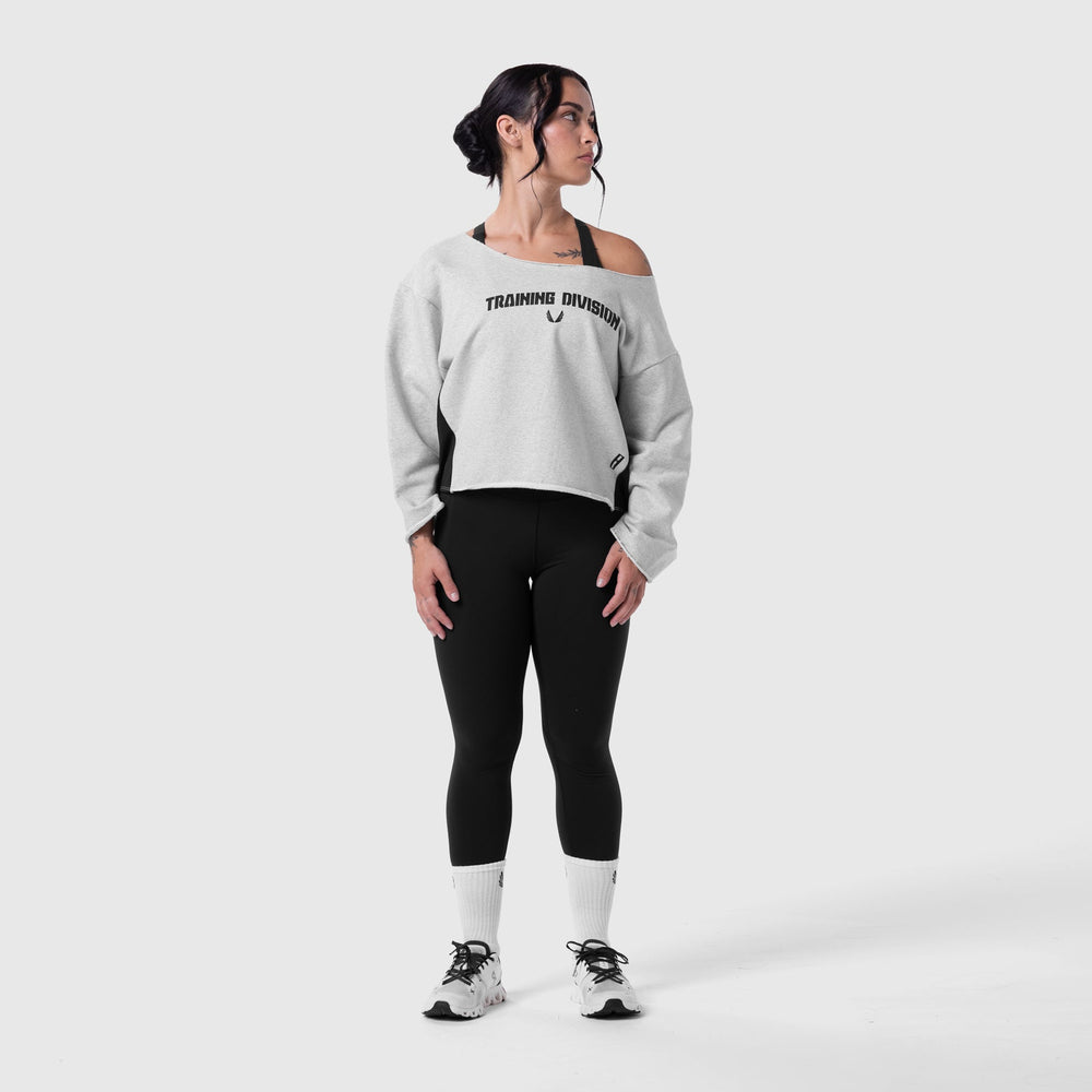 W049. Raw Hem Oversized Crewneck - Heather Grey