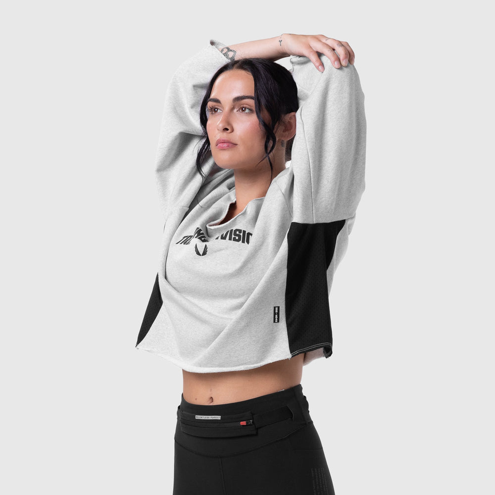 W049. Raw Hem Oversized Crewneck - Heather Grey