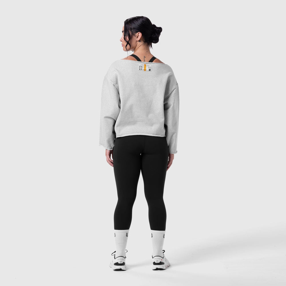 W049. Raw Hem Oversized Crewneck - Heather Grey