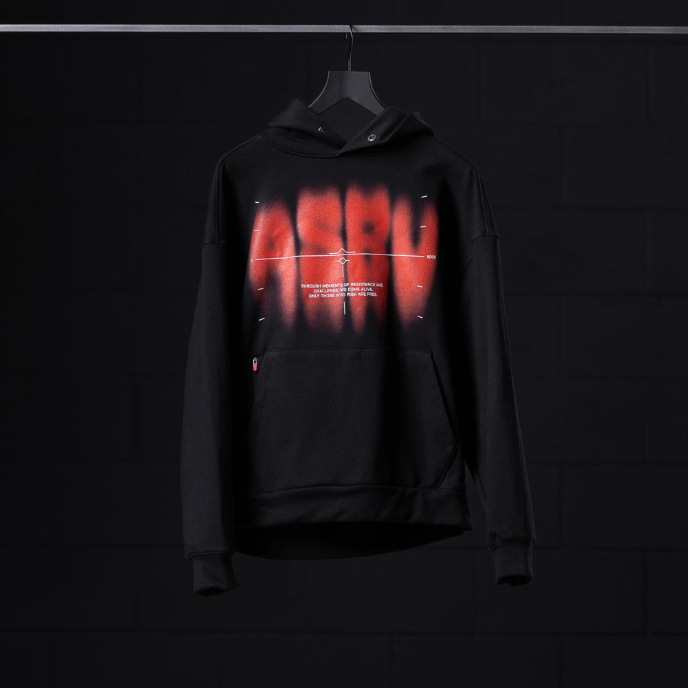 0874. Tech-Terry™ Zip Pocket Hoodie - Black "Target Acquired"