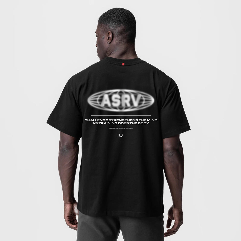 0797. Tech Essential™ Relaxed Tee - Black "Global Reach"